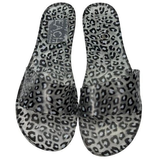 Anthropologie Matisse Clear Jelly Slides Animal Print Size 10 Beach Flip Flops - Picture 1 of 8